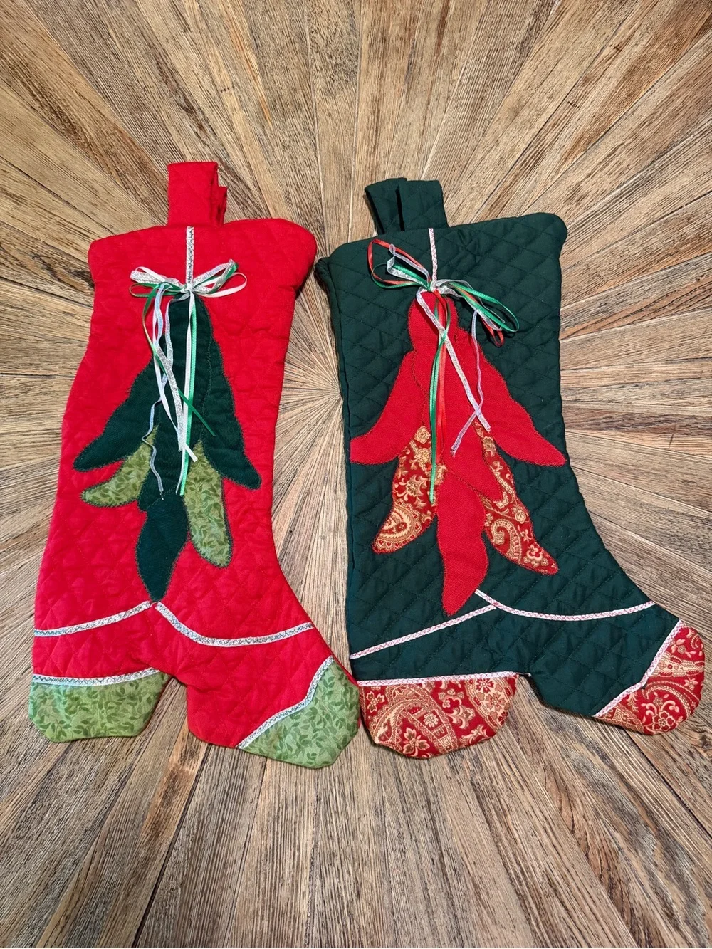 Pair Handmade Quilted Chili Pepper Cowboy Boots Christmas Stockings Southwestern